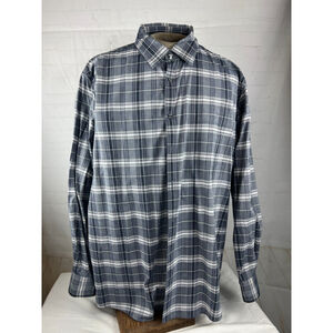 Claiborne Mens Big & Tall 3XL Stretch Long Sleeve Dress Shirt Black Plaid